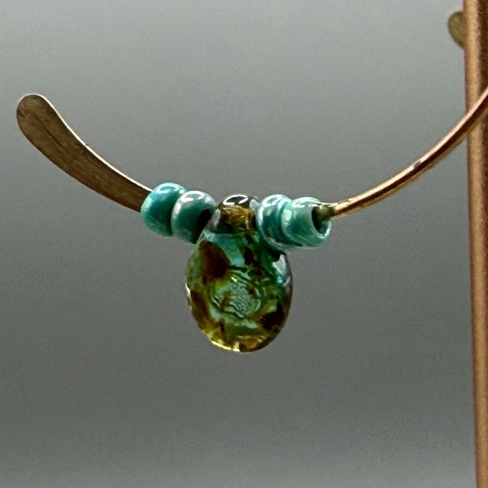 Handmade Turquoise Bead Brass Arc Earrings | Boho Artisan Jewelry